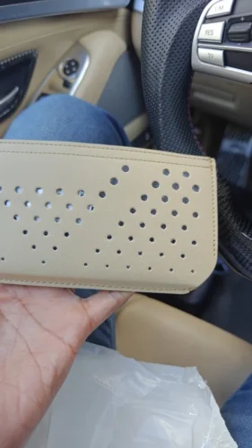 Leather Side Pocket Organizer Pouch - Black, Beige & Orange photo review